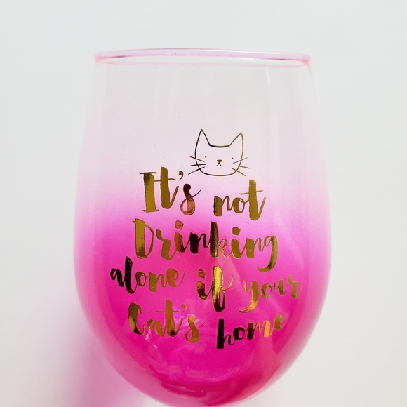 Slant Collections | 18oz Pink Ombré Gold Stemless Wine Glass: Not Drinking Alone - Picture 11 of 12